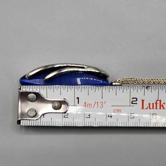 SARAH Blue Pointed Oval Necklace Earrings Set Silver Tone - Picture 12 of 14